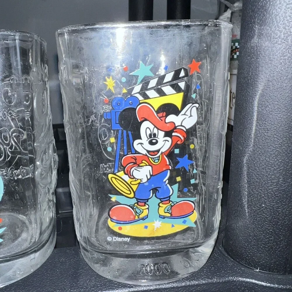 Walt Disney McDonalds 2000 All 4 Square Glasses Tumblers Complete Parks Vintage
